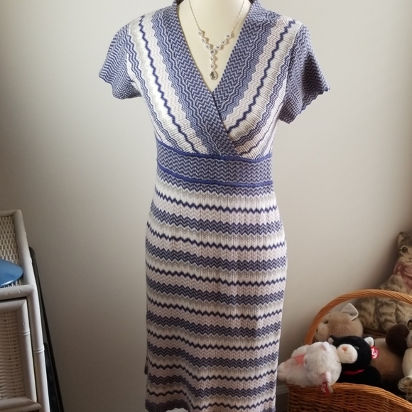 Madison Studio Dress in Blue Geometric Design - Picture 1 of 6